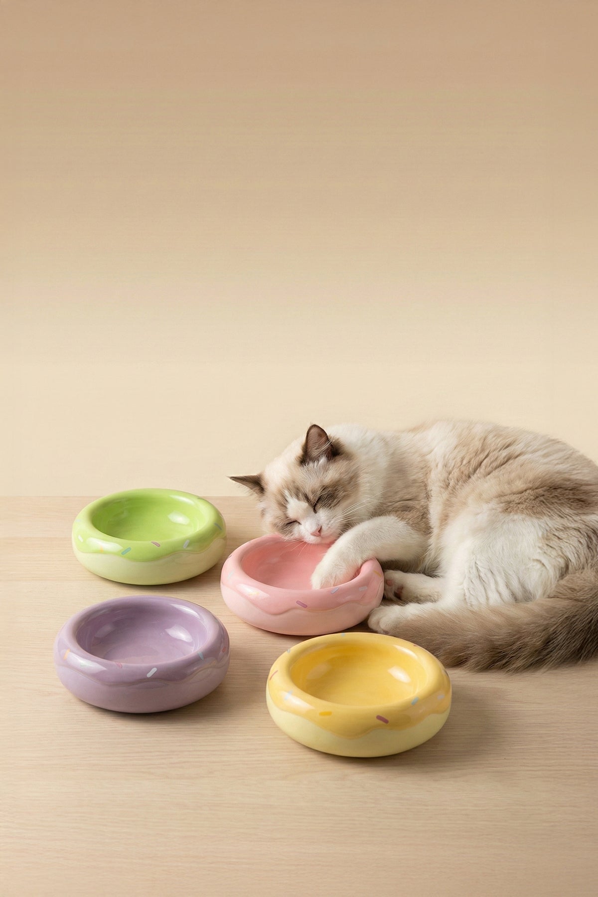 Honey Donut Slow Feeder Ceramic Pet Bowl