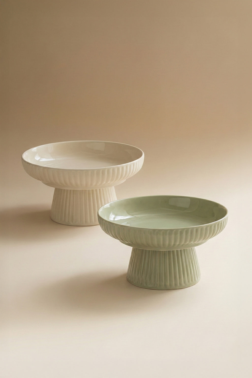 Fluted Ceramic Footed Pet Bowl