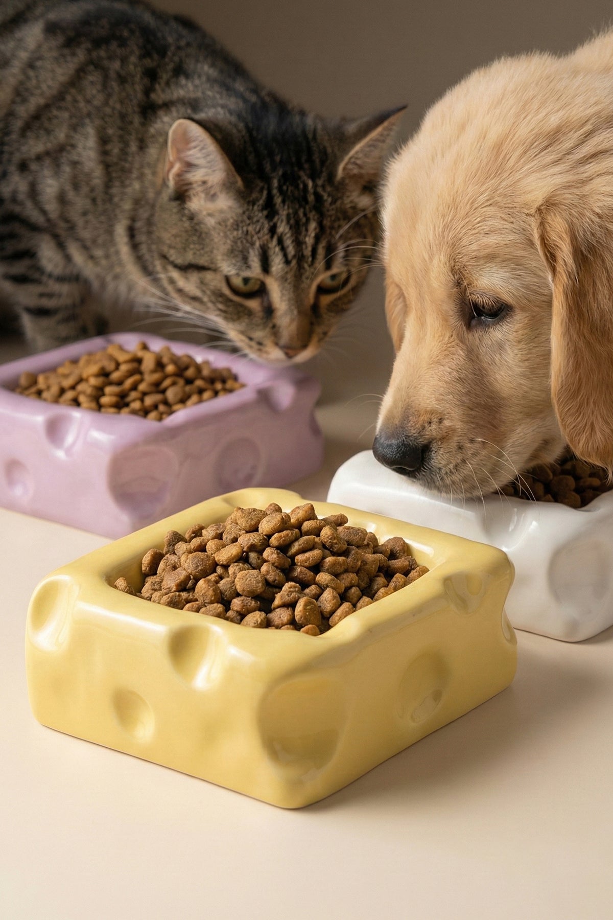 Cheese Slow Feeder Ceramic Pet Bowl